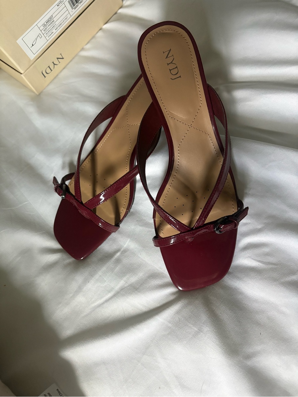 NYDJ Burgundy Square-Toe Slingback Mules - Picture 2 of 4